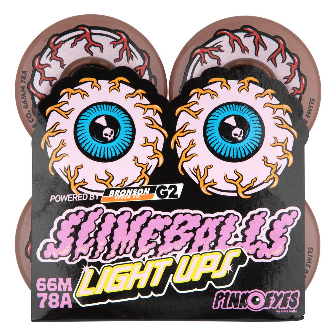 Slime Balls Pink Eyes Light Ups 66mm 78a Skateboard Wheels - One Revolver Surfboards