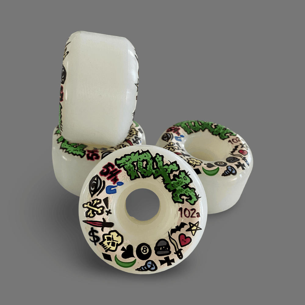 Toxic Team VERY HARD, GLOW-IN-THE DARK (NEON GREEN) Wheels 54mm/102a - Skateboard Wheels - One Revolver Surfboards