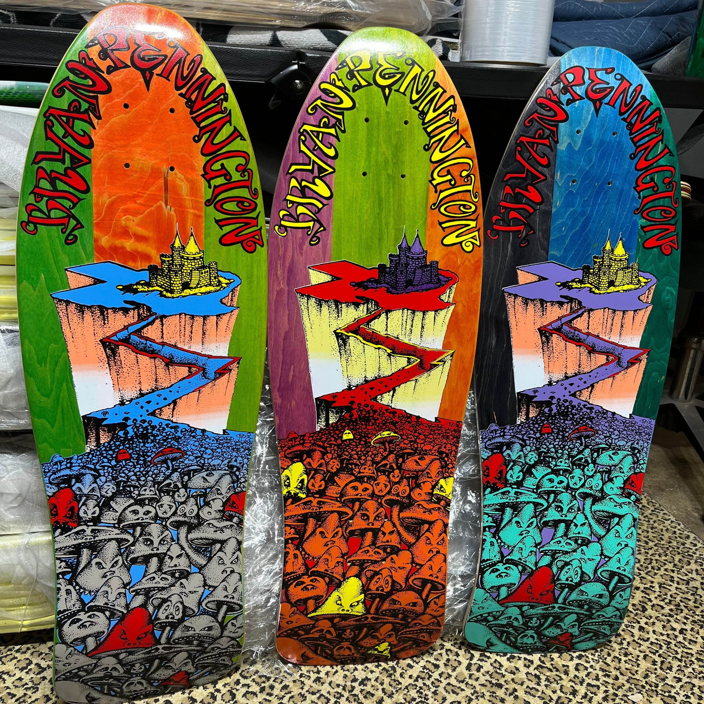 BBC Bryan Pennington Marching Mushrooms ONE OF A KIND Deck 9.5”x30” HAND-PAINTED (1 of 1) - One Revolver Surfboards