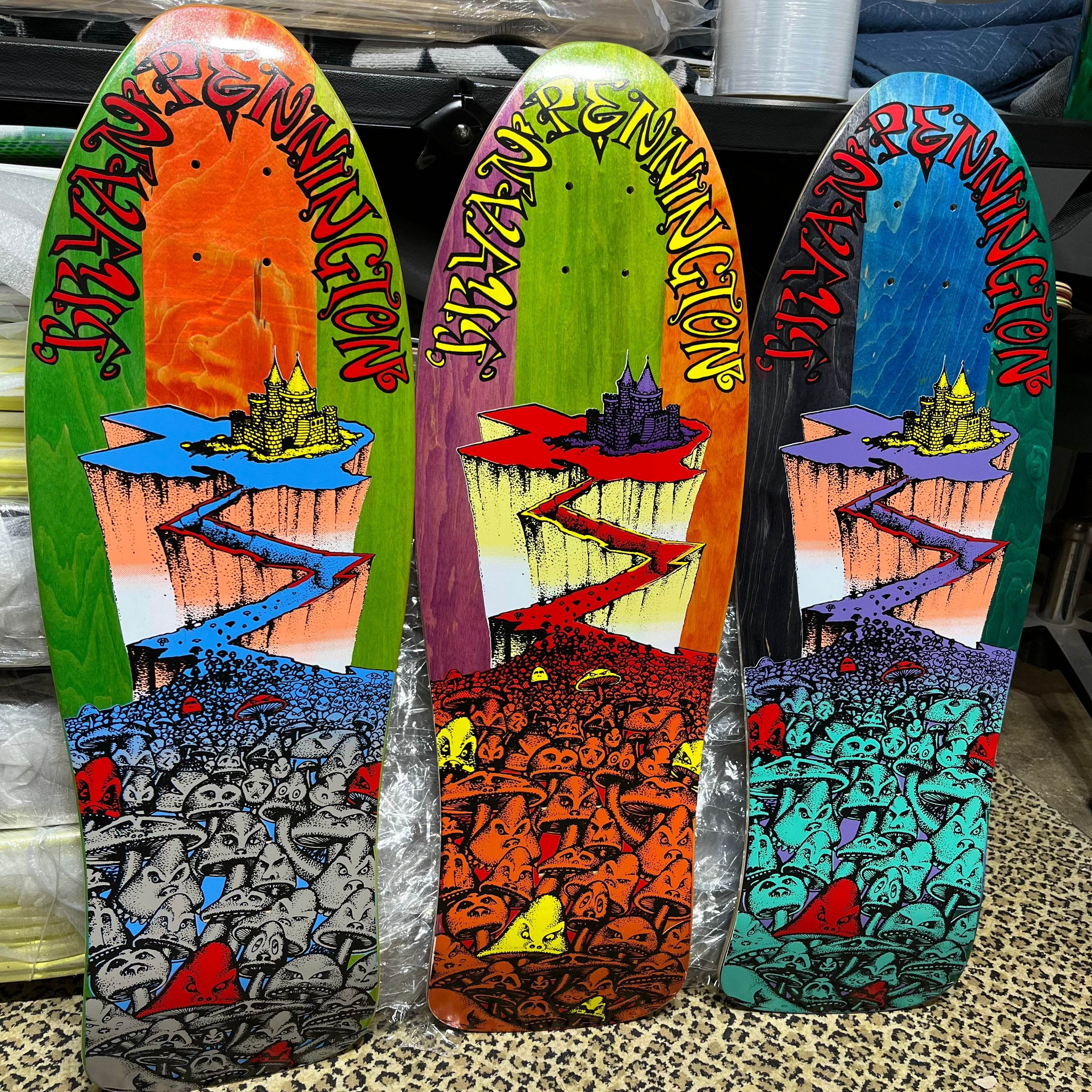 BBC Bryan Pennington Marching Mushrooms ONE OF A KIND Deck 9.5”x30” HAND-PAINTED (1 of 1) - One Revolver Surfboards