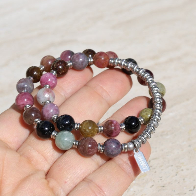 "Protection" Watermelon Tourmaline 27 Bead Wrist Mala Bracelet - PRESALE - One Revolver Surfboards