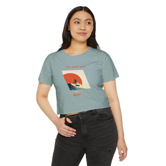 Surfer Girl Sunset Crop Top – Boho Beach Style - One Revolver Surfboards