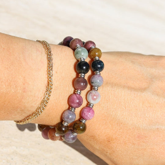 "Protection" Watermelon Tourmaline 27 Bead Wrist Mala Bracelet - PRESALE - One Revolver Surfboards