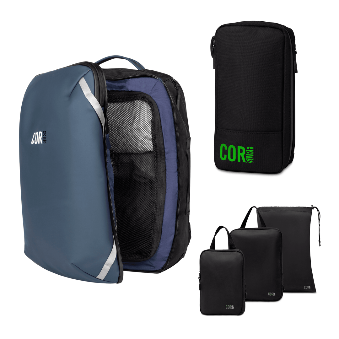 Island Hopper Travel Bundle - Backpack + Toiletry Bag + Compression Packing Cubes with YKK - One Revolver Surfboards
