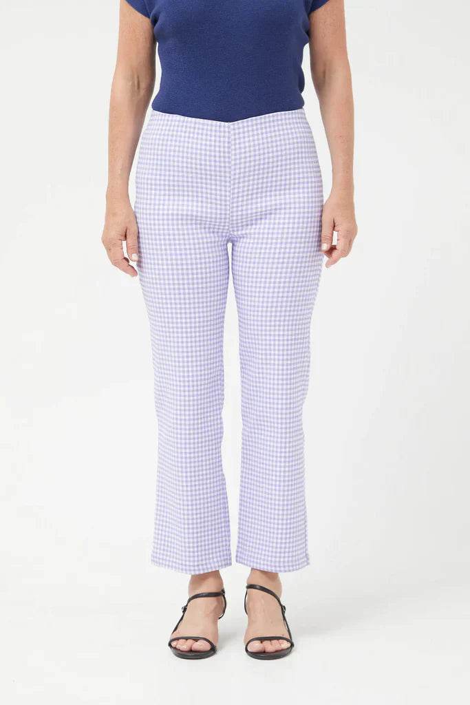 Compania Fantastica Straight lilac gingham check pants & Lilac gingham neoprene trench coat - One Revolver Surfboards