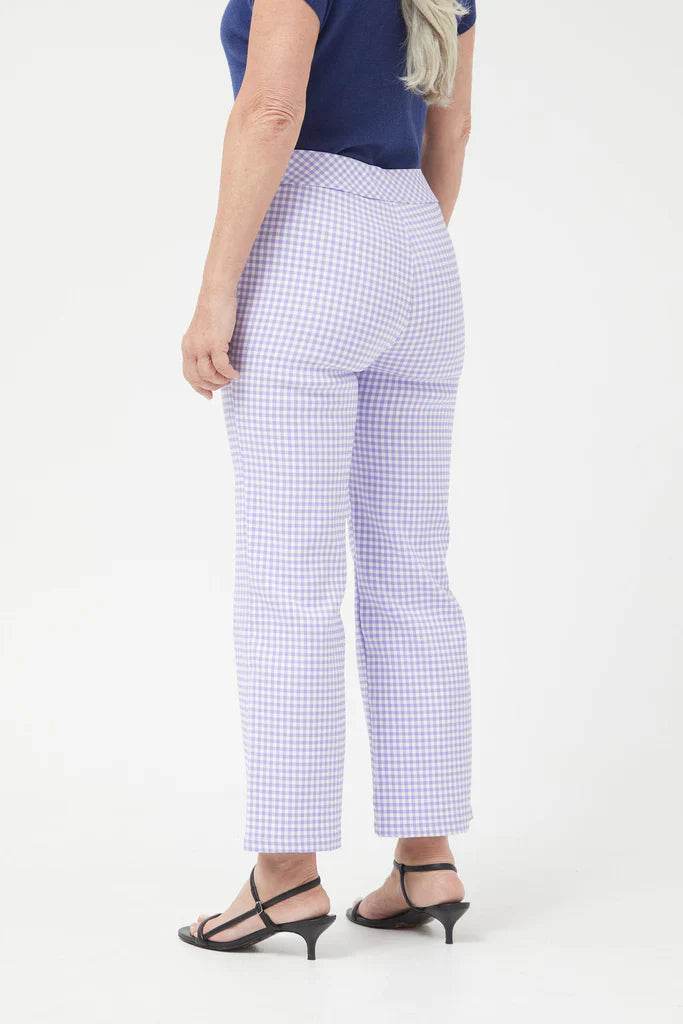 Compania Fantastica Straight lilac gingham check pants & Lilac gingham neoprene trench coat - One Revolver Surfboards