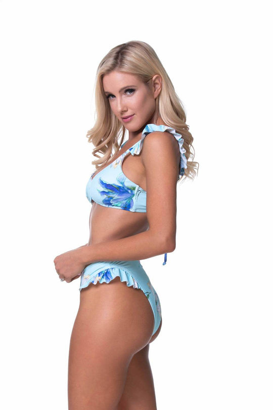BLUE FLORA RUFFLE TRIM BIKINI SET - One Revolver Surfboards