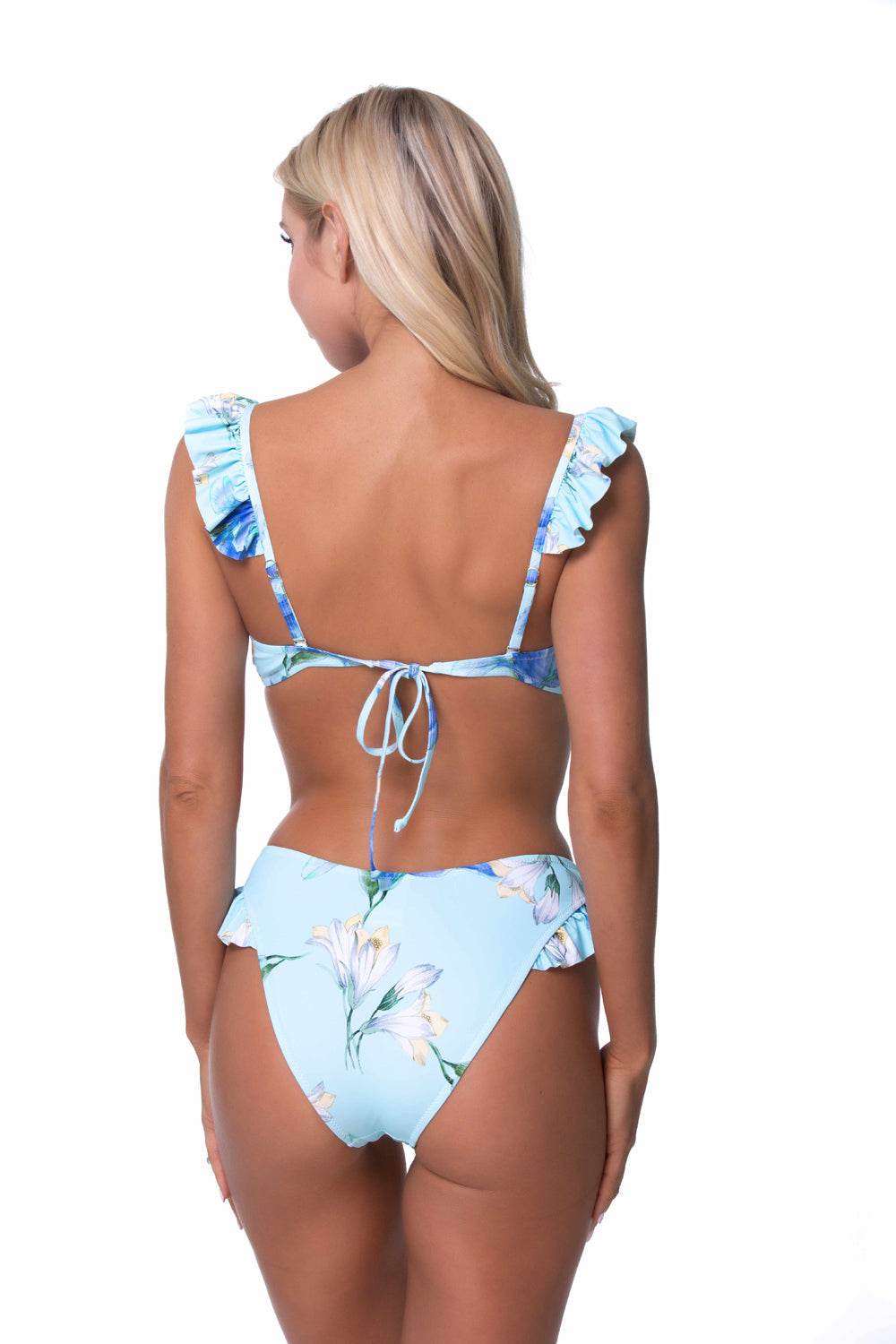 BLUE FLORA RUFFLE TRIM BIKINI SET - One Revolver Surfboards