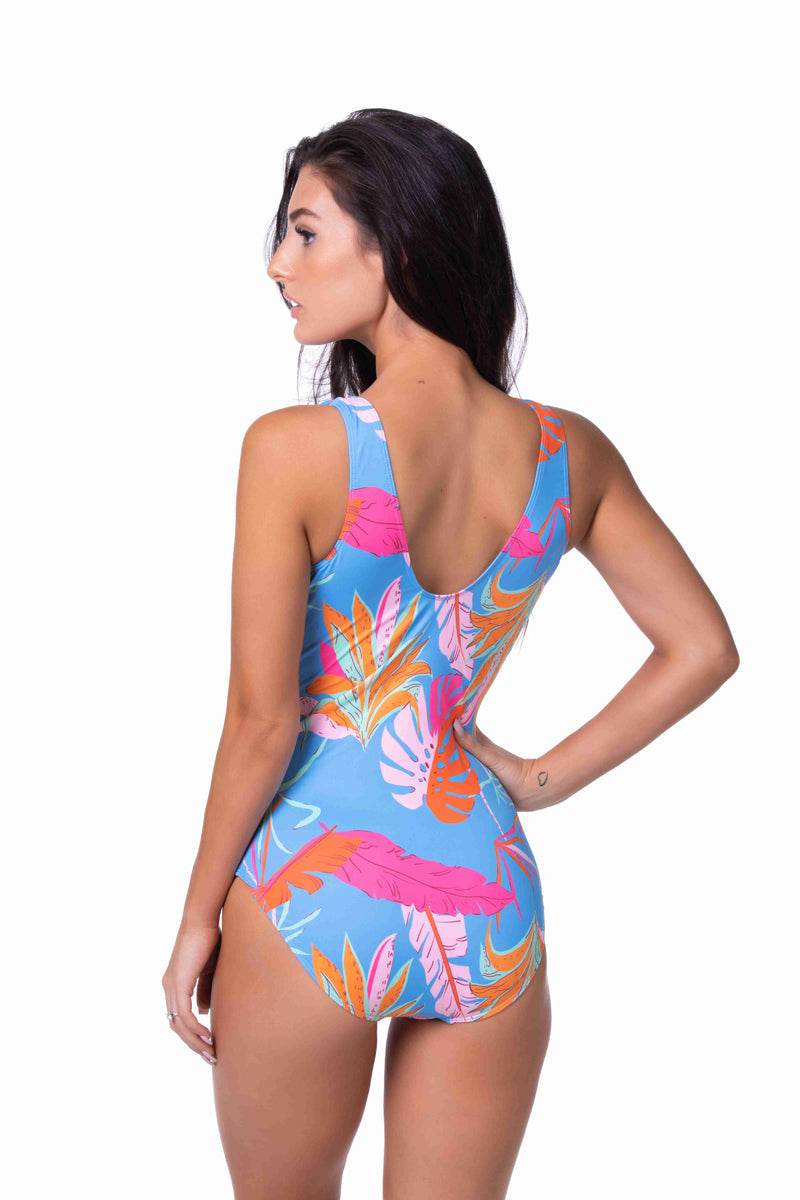 BLUE TROPICAL CUTOUT ONE PIECE SWIMSUIT - One Revolver Surfboards