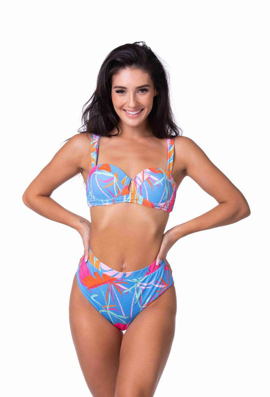 BLUE TROPICAL UNDERWIRE HIGH WAIST BIKINI SET - One Revolver Surfboards