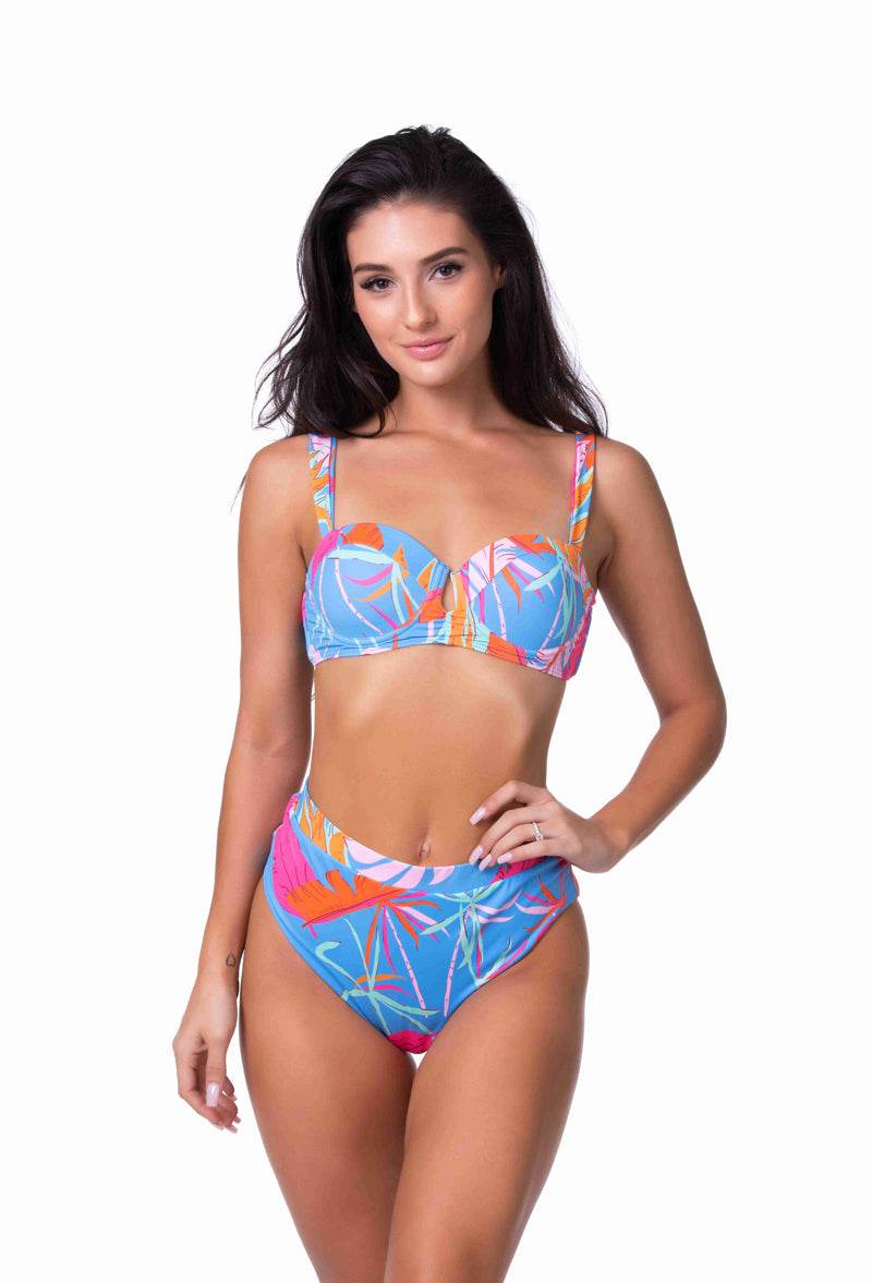 BLUE TROPICAL UNDERWIRE HIGH WAIST BIKINI SET - One Revolver Surfboards