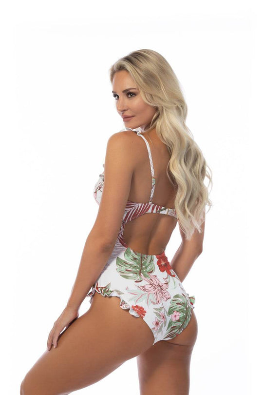 TROPICAL RUFFLE TRIM UNDERWIRE ONE PIECE SWIMSUIT - One Revolver Surfboards