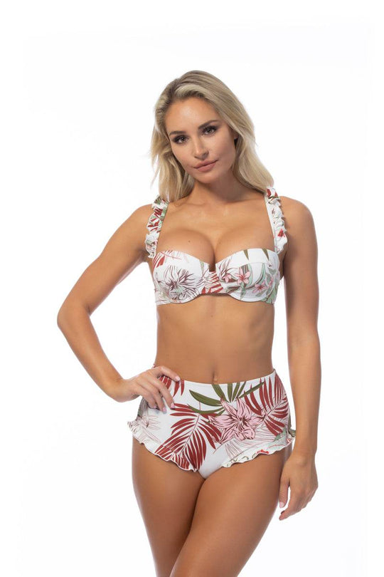 TROPICAL RUFFLE TRIM UNDERWIRE BIKINI SET - One Revolver Surfboards