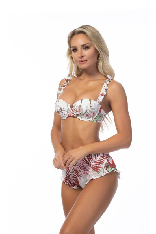 TROPICAL RUFFLE TRIM UNDERWIRE BIKINI SET - One Revolver Surfboards