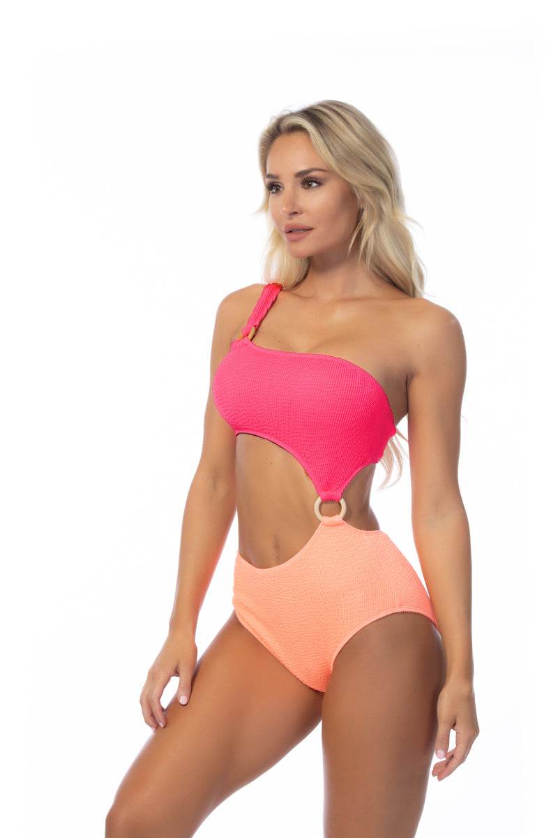 TEXTURED TWO TONE ONE SHOULDER ONE PIECE - One Revolver Surfboards