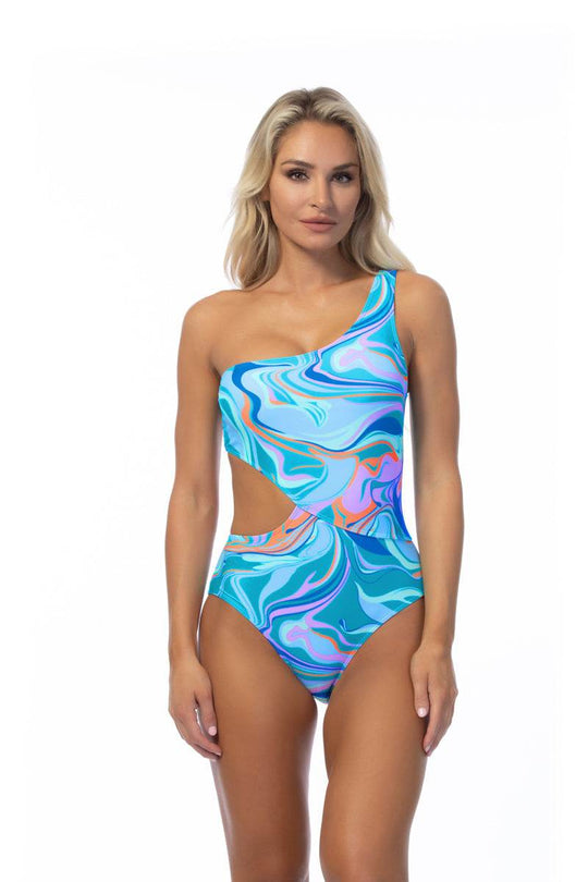 WAVE PRINTED ONE SHOULDER ONE PIECE - One Revolver Surfboards