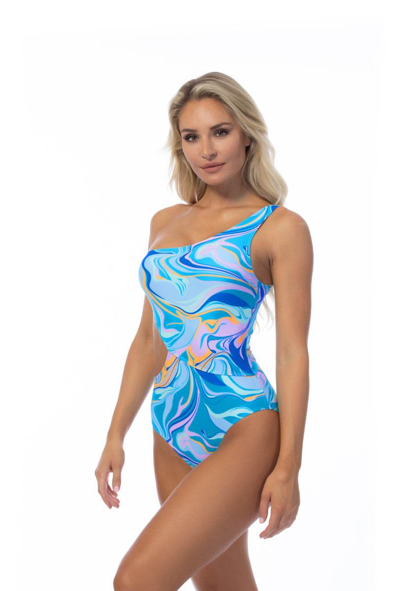 WAVE PRINTED ONE SHOULDER ONE PIECE - One Revolver Surfboards