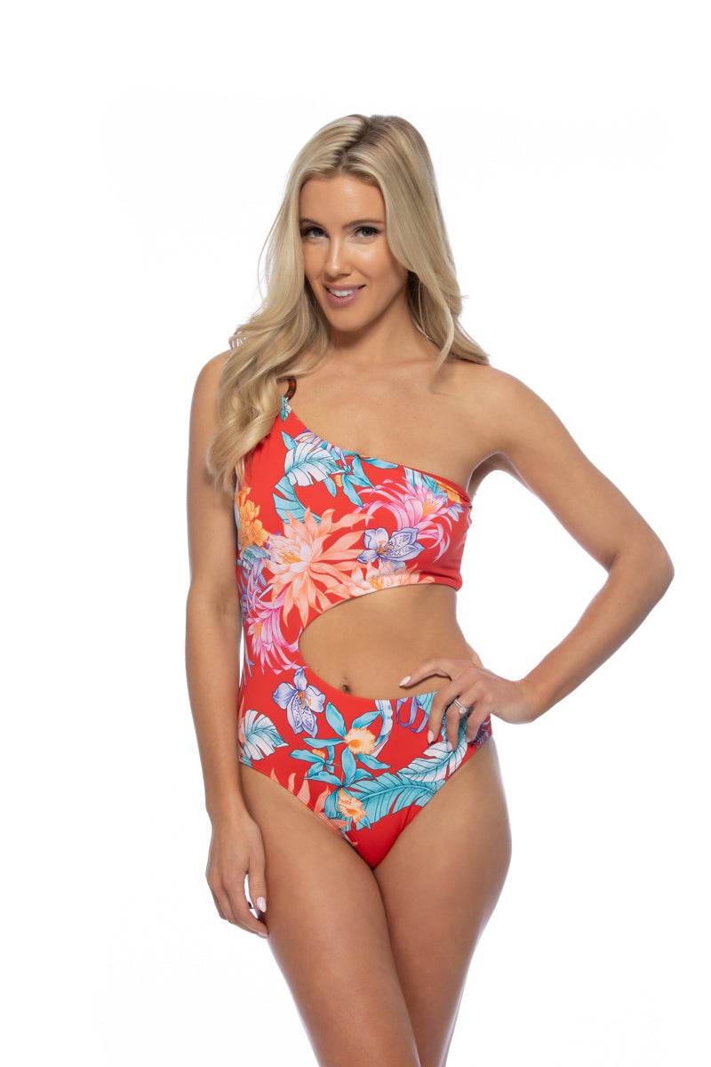 TROPICAL RING ACCENT ONE SHOULDER ONE PIECE - One Revolver Surfboards