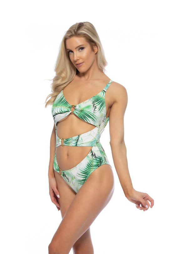 TROPICAL RING ACCENT CUTOUT ONE PIECE SWIMSUIT - One Revolver Surfboards