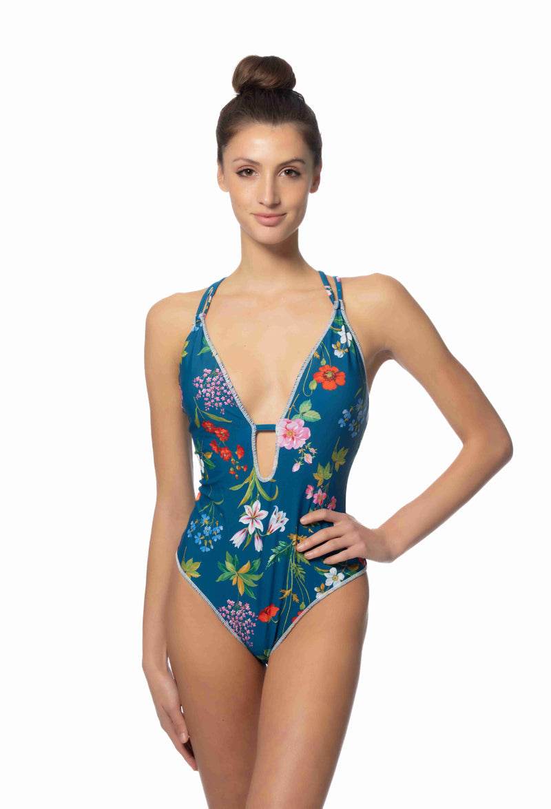 STITCHING DETAIL FLORAL ONE PIECE SWIMSUIT - One Revolver Surfboards