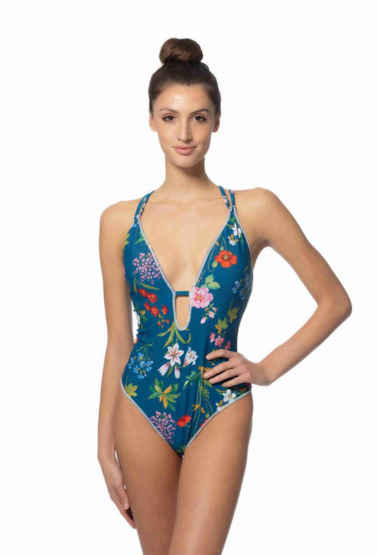 STITCHING DETAIL FLORAL ONE PIECE SWIMSUIT - One Revolver Surfboards