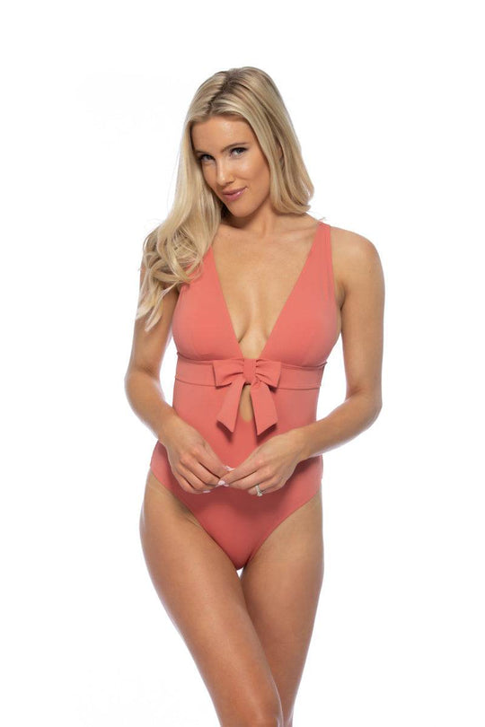 SOLID HALTER BOW TIE FRONT ONE PIECE SWIMSUIT - One Revolver Surfboards