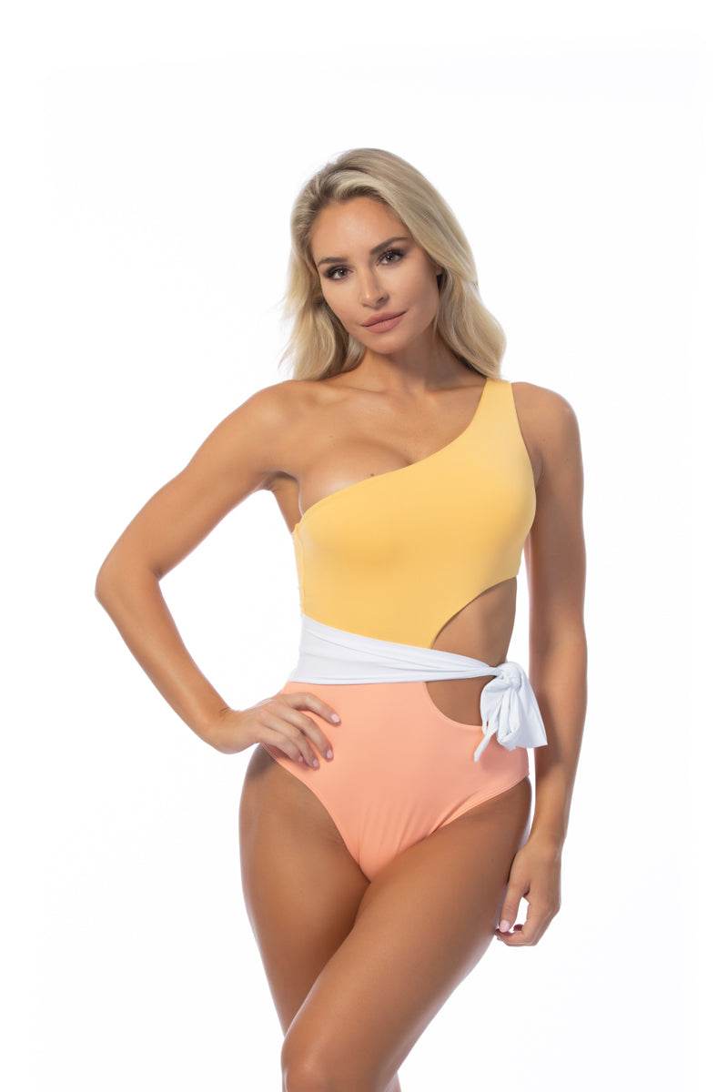 COLOR BLOCKING ONE SHOULDER CUTOUT ONE PIECE - One Revolver Surfboards