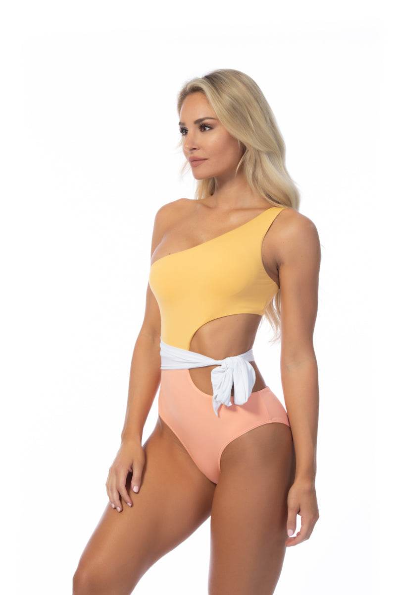 COLOR BLOCKING ONE SHOULDER CUTOUT ONE PIECE - One Revolver Surfboards