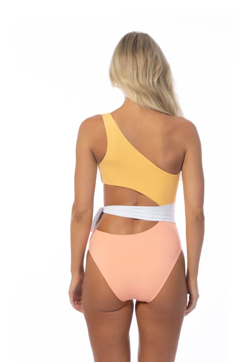 COLOR BLOCKING ONE SHOULDER CUTOUT ONE PIECE - One Revolver Surfboards