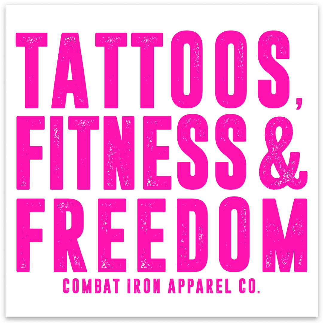 TATTOOS, FITNESS & FREEDOM PINK/WHITE ALL WEATHER DECAL - One Revolver Surfboards