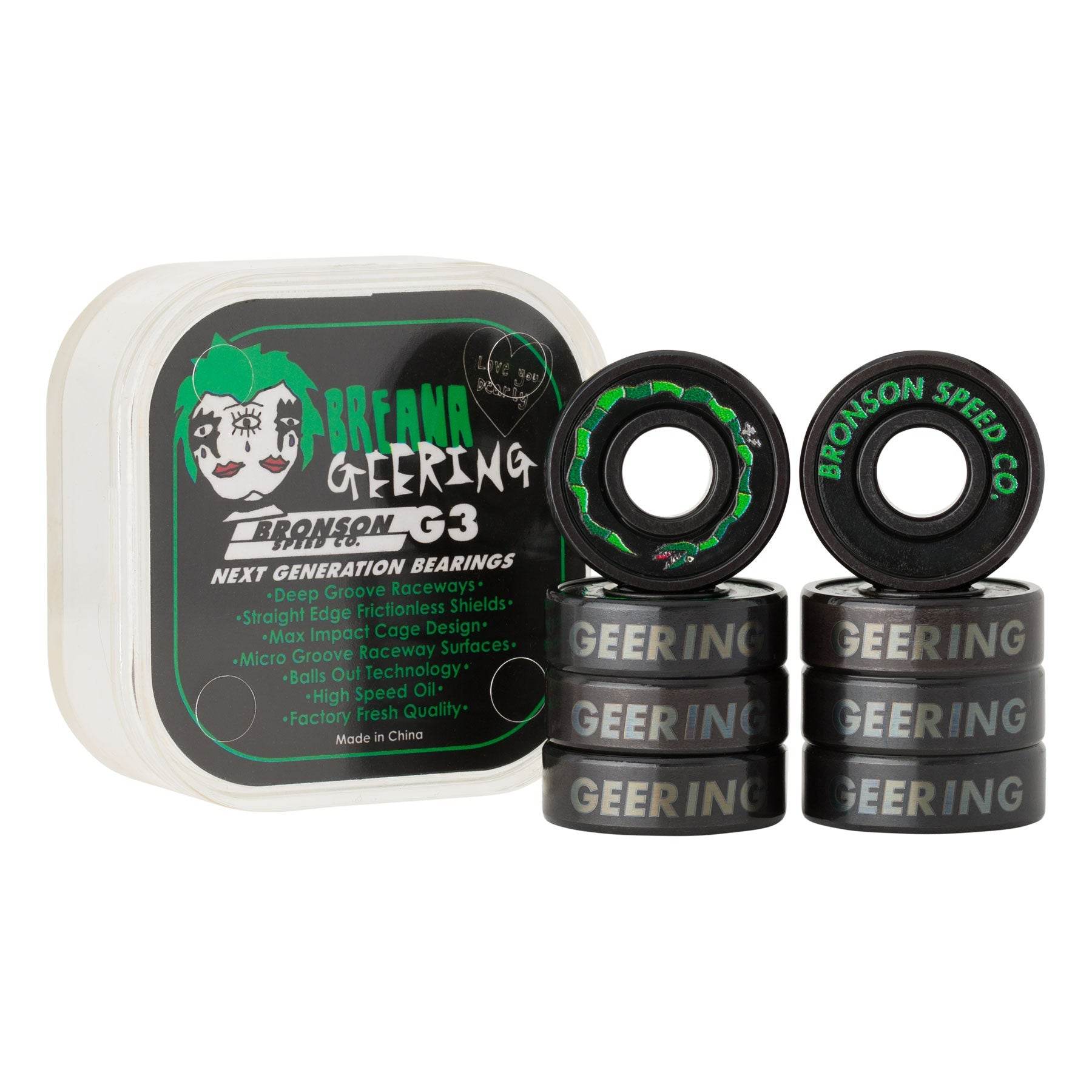 Bronson Speed Co. Breana Geering Pro G3 Skateboard Bearings (set of 8) - One Revolver Surfboards