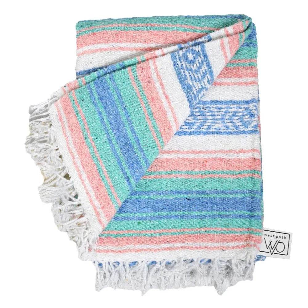 Mint, Blue & Coral Peach Mexican Falsa Blanket - One Revolver Surfboards