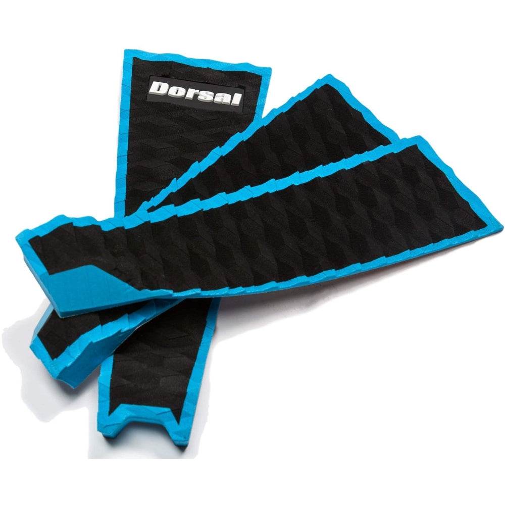 DORSAL Three 3 Piece EVA Surfboard Deck Traction Pads with Kicker Tail for Stomp Skimboards, Surf Boards, Fish Board, Funboard Black/Blue/Red - One Revolver Surfboards