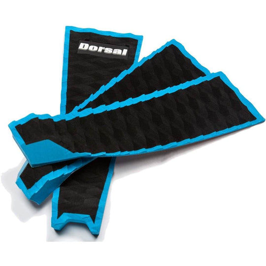 DORSAL Three 3 Piece EVA Surfboard Deck Traction Pads with Kicker Tail for Stomp Skimboards, Surf Boards, Fish Board, Funboard Black/Blue/Red - One Revolver Surfboards