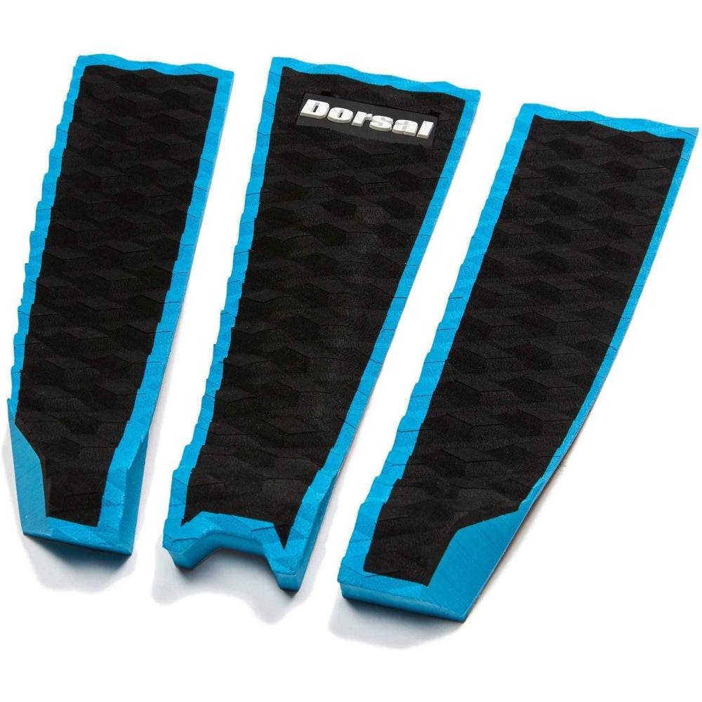DORSAL Three 3 Piece EVA Surfboard Deck Traction Pads with Kicker Tail for Stomp Skimboards, Surf Boards, Fish Board, Funboard Black/Blue/Red - One Revolver Surfboards
