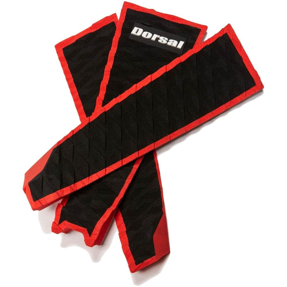 DORSAL Three 3 Piece EVA Surfboard Deck Traction Pads with Kicker Tail for Stomp Skimboards, Surf Boards, Fish Board, Funboard Black/Blue/Red - One Revolver Surfboards