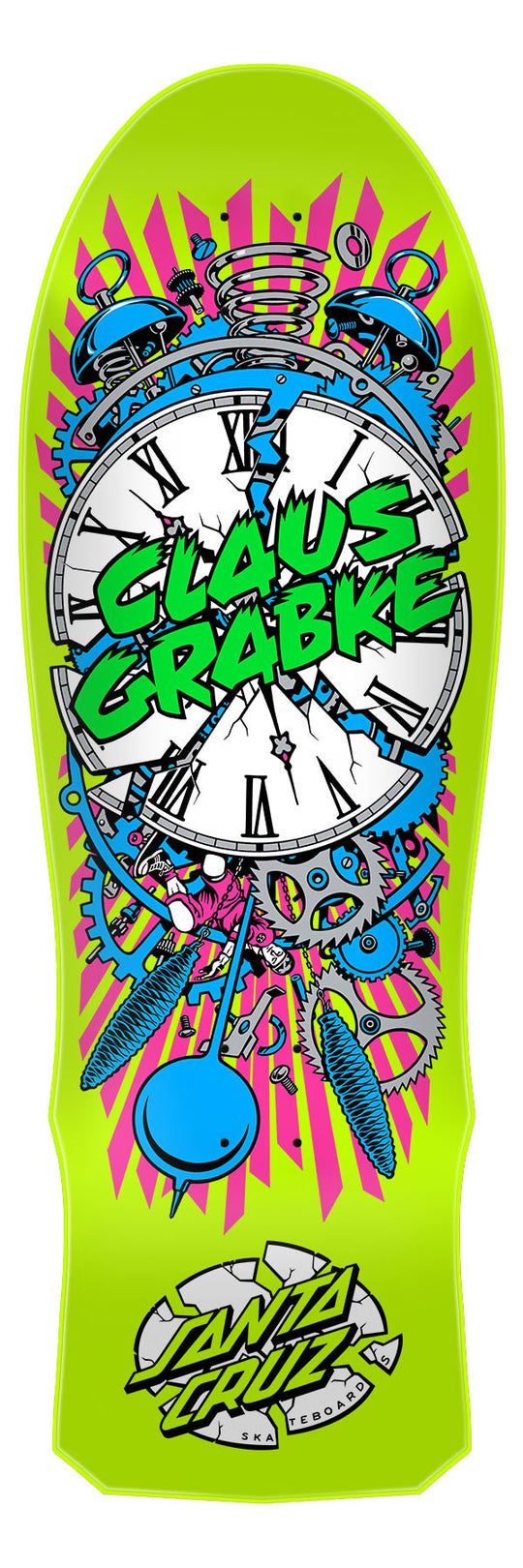 SANTA CRUZ CLAUS GRABKE EXPLODING CLOCK YELLOW 10.04" SKATEBOARD DECK - One Revolver Surfboards
