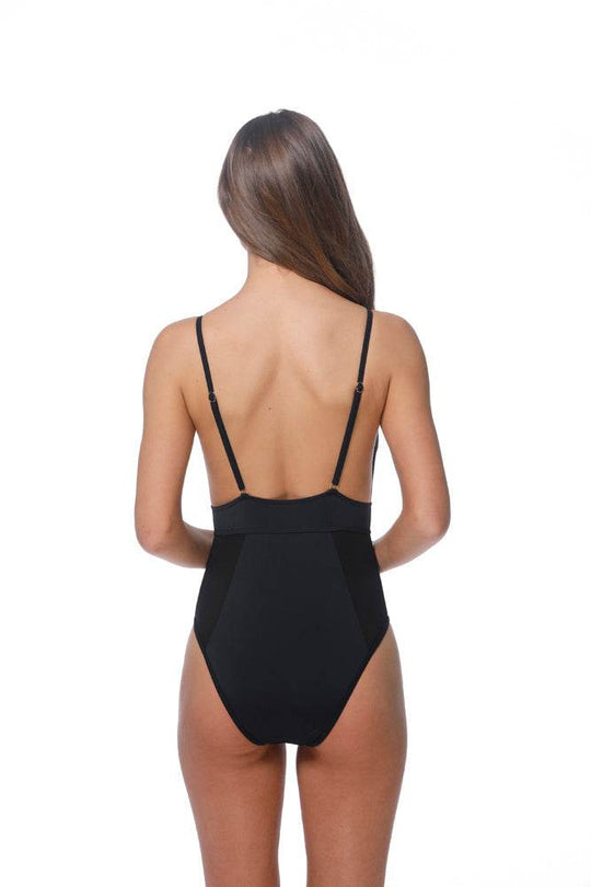 SOLID BLACK MESH INSERTS SEXY ONE PIECE SWIMSUIT - One Revolver Surfboards