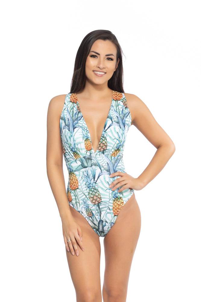 PINEAPPLE V NECK FRONT ONE PIECE SWIMSUIT - One Revolver Surfboards