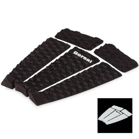 DORSAL Five 5 Piece EVA Surfboard Deck Traction Pads with Kicker Tail for Stomp Skimboards, Surf Boards, Fish Board, Funboard Black/White - One Revolver Surfboards