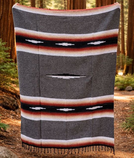 Charcoal Retro Diamond Mexican Blanket