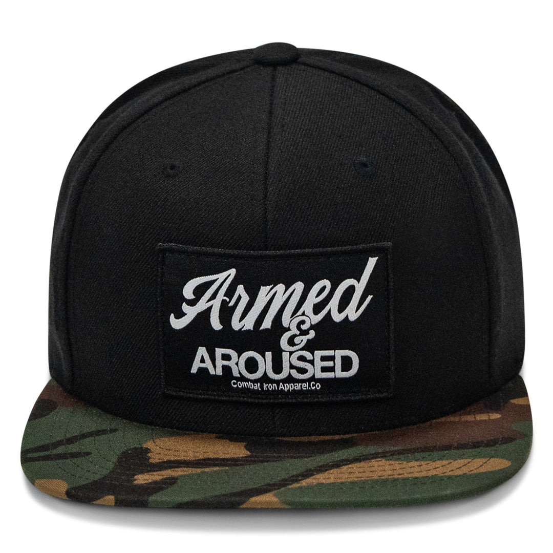 Armed &amp; Aroused Patch Flatbill Snapback Hat