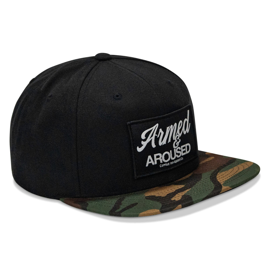 Armed &amp; Aroused Patch Flatbill Snapback Hat