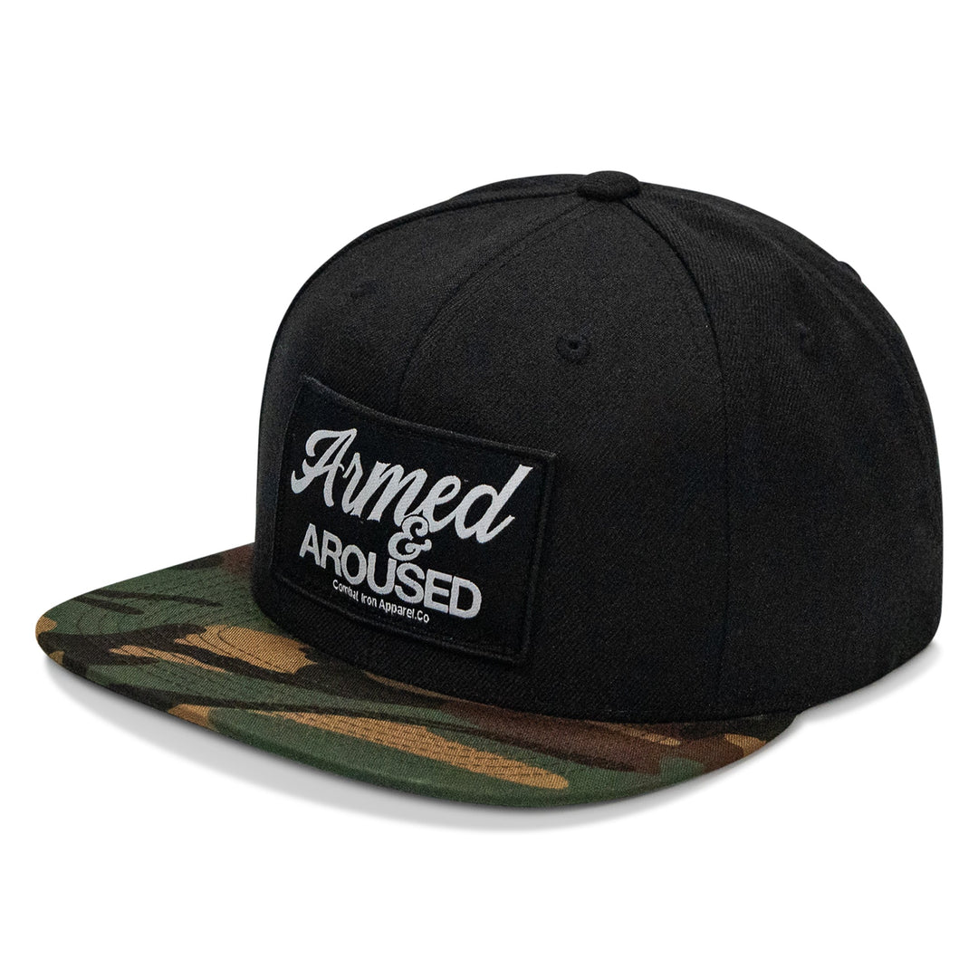 Armed &amp; Aroused Patch Flatbill Snapback Hat