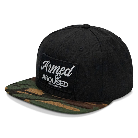 Armed &amp; Aroused Patch Flatbill Snapback Hat