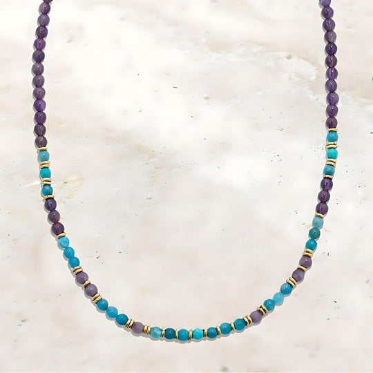 "Healing and Gratitude" Apatite and Amethyst Delicate Gemstone Necklace