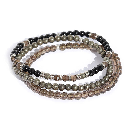 "EMF Protection" Black Tourmaline and Smoky Quartz Bracelet Set
