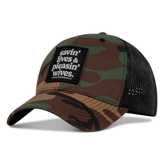 SAVIN' LIVES & PLEASIN' WIVES Patch SnapBack Hat - One Revolver Surfboards