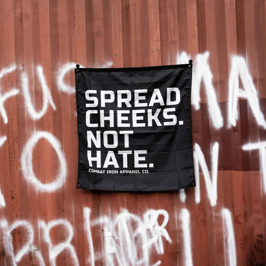 One Revolver Surfboards - Spread Cheeks. Not Hate. 3' X 3' Wall Flag FLAG | BANNER