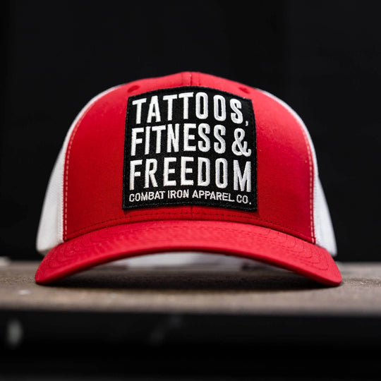 Tattoos, Fitness, & Freedom Black Patch Mid-Profile Mesh Snapback Hat - One Revolver Surfboards